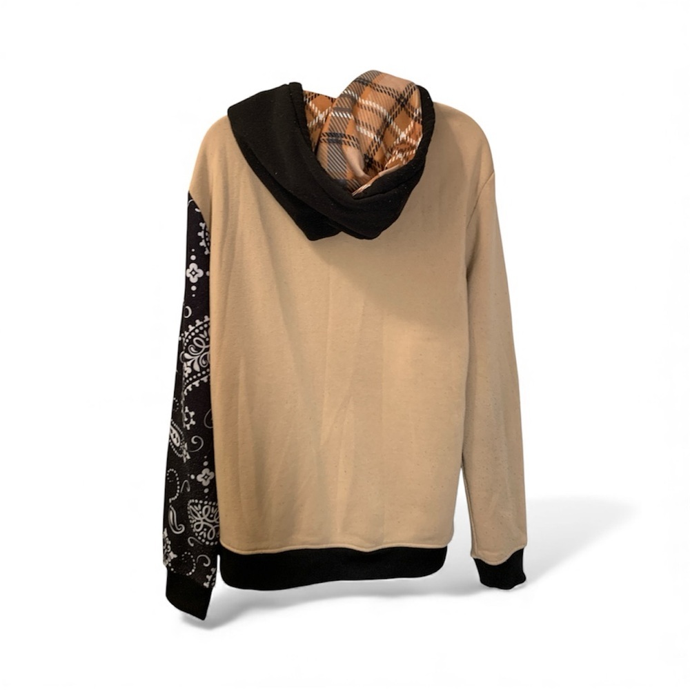 Rugged Patchwork Hoodie with Earthy Tones (item#10044) - Picture 3 of 5